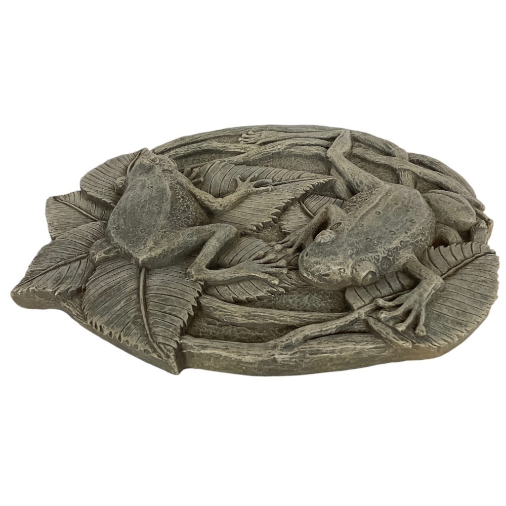 3D Frogs On Vines Round Hanging Step Stone Garden Plaque Decor Matte Slate Green - Picture 9 of 16